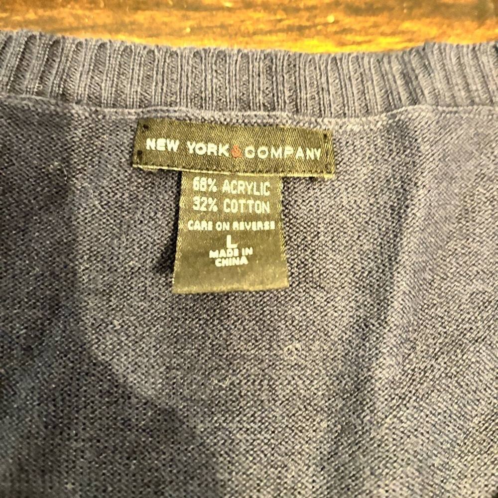 New York & Company Navy Argyle V-Neck Sweater - Picture 7 of 7